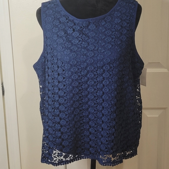 Simply Styled Tops - Simply Styled Women's Elegant Crochet Lace Sleeveless Top Blouse Navy Size XL